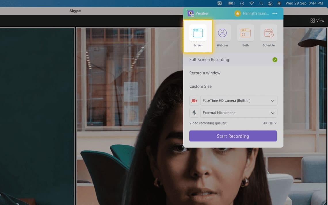 Join your Skype call and start Vmaker on your system