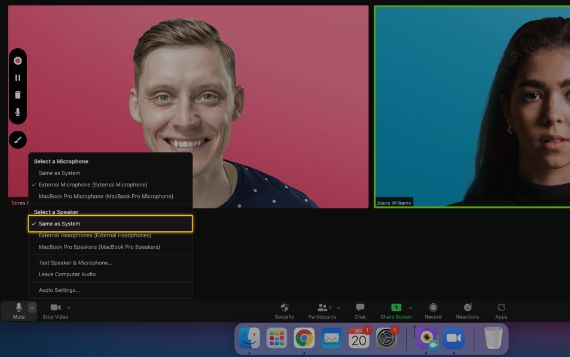 Включите параметр «Системный» в Zoom, чтобы записывать системный звук.