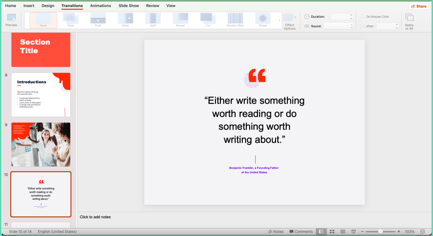 Transitions, Motion Graphics in powerpoint video presentations
