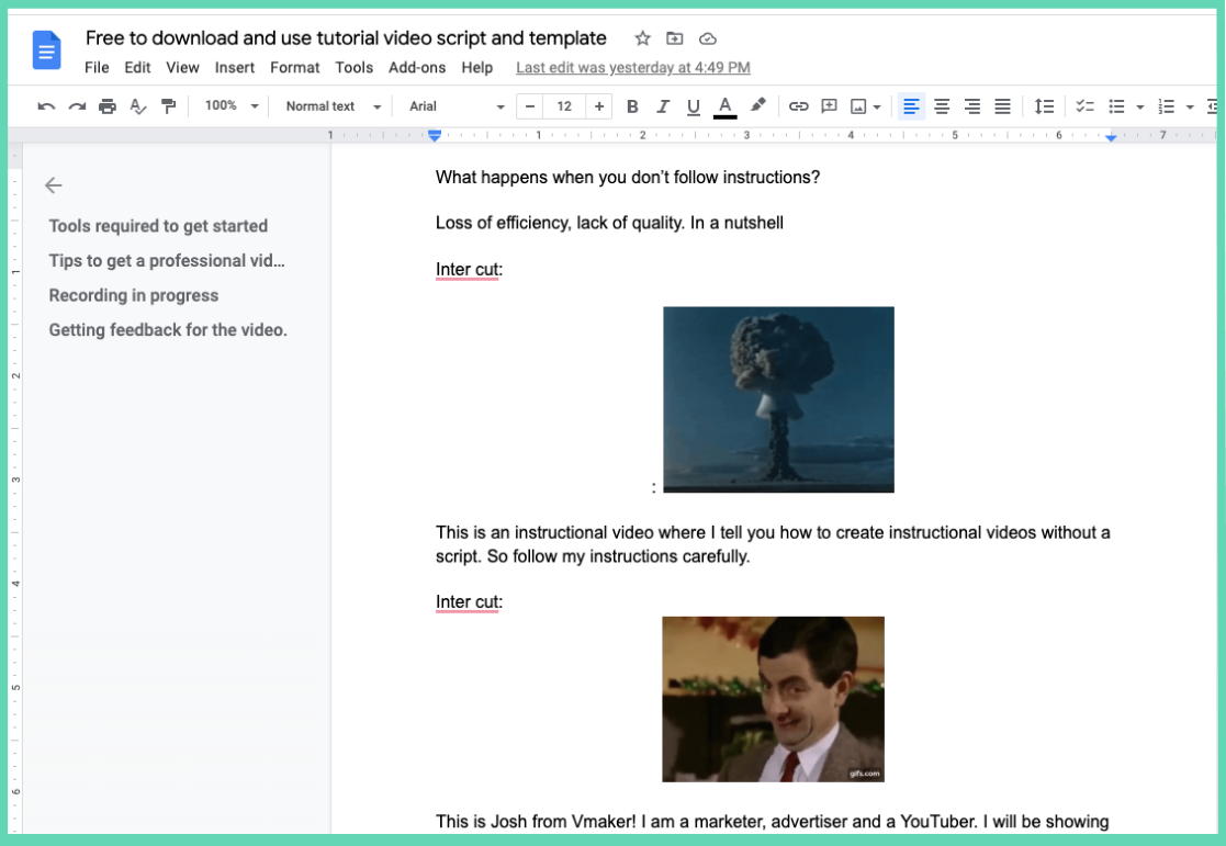 free downloadable tutorial video script 